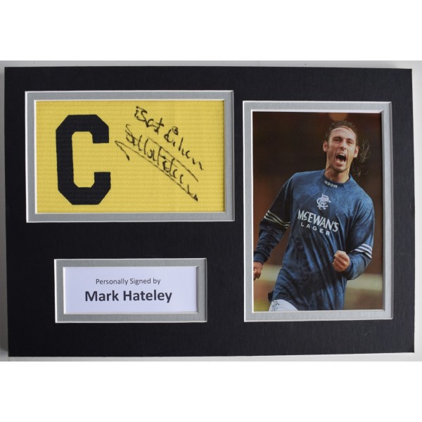 Mark Hateley Signed Captains Armband A4 photo display Rangers Football COA AFTAL Perfect Gift Memorabilia Mark Hateley Signed Captains Armband A4 photo display Rangers Football COA AFTAL Perfect Gift Memorabilia
