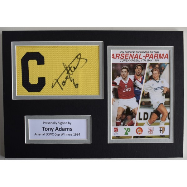 Tony Adams Signed Captains Armband A4 photo display Arsenal ECWC 1994 Winners AFTAL Perfect Gift Memorabilia		