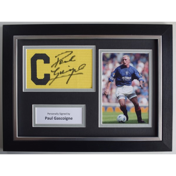 Paul Gascoigne Signed Framed Captains Armband A4 photo display Rangers COA AFTAL Perfect Gift Memorabilia Paul Gascoigne Signed Framed Captains Armband A4 photo display Rangers COA AFTAL Perfect Gift Memorabilia