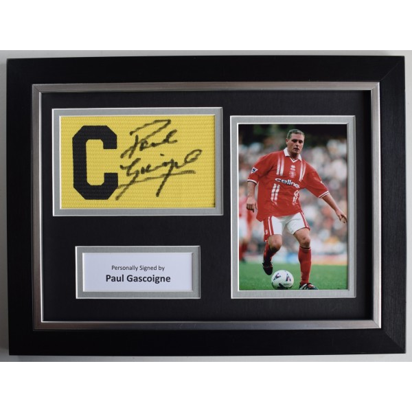 Paul Gascoigne Signed Framed Captains Armband A4 photo display Middlesbrough COA AFTAL Perfect Gift Memorabilia Paul Gascoigne Signed Framed Captains Armband A4 photo display Middlesbrough COA AFTAL Perfect Gift Memorabilia