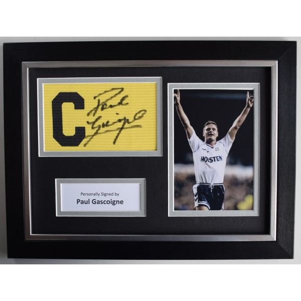 Paul Gascoigne Signed Framed Captains Armband A4 photo display Tottenham Hotspur AFTAL Perfect Gift Memorabilia Paul Gascoigne Signed Framed Captains Armband A4 photo display Tottenham Hotspur AFTAL Perfect Gift Memorabilia