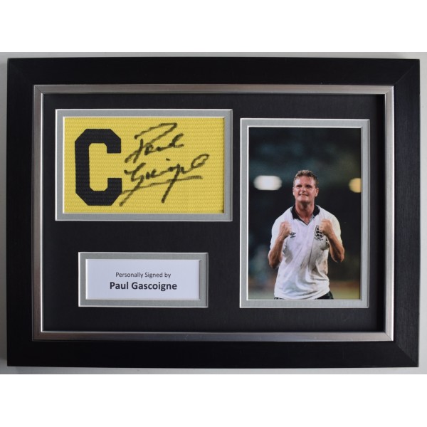 Paul Gascoigne Signed Framed Captains Armband A4 photo display England Football AFTAL Perfect Gift Memorabilia Paul Gascoigne Signed Framed Captains Armband A4 photo display England Football AFTAL Perfect Gift Memorabilia