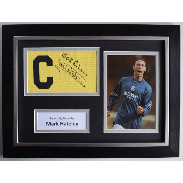 Mark Hateley Signed Framed Captains Armband A4 photo display Rangers Football AFTAL Perfect Gift Memorabilia Mark Hateley Signed Framed Captains Armband A4 photo display Rangers Football AFTAL Perfect Gift Memorabilia