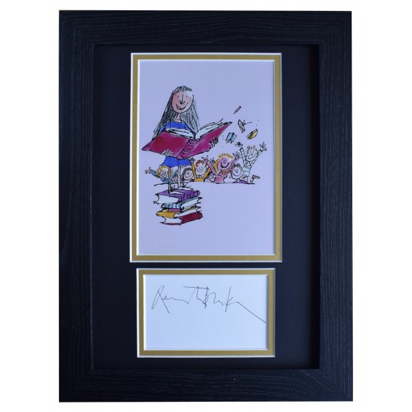 Quentin Blake Signed A4 Framed Photo Autograph Display Matilda Roald Dahl AFTAL Perfect Gift Memorabilia		