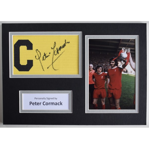 Peter Cormack Signed Captains Armband A4 photo display Liverpool Football AFTAL Perfect Gift Memorabilia		