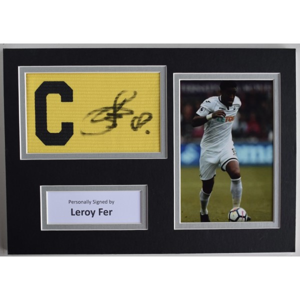 Leroy Fer Signed Captains Armband A4 photo display Swansea Football COA AFTAL Perfect Gift Memorabilia		