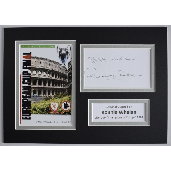 Ronnie Whelan Signed Autograph A4 photo display Liverpool Champions Europe 1984 AFTAL Perfect Gift Memorabilia	