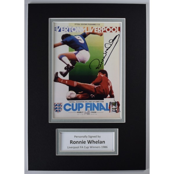 Ronnie Whelan Signed Autograph A4 photo display Liverpool FA Cup Final 1986 COA AFTAL Perfect Gift Memorabilia	