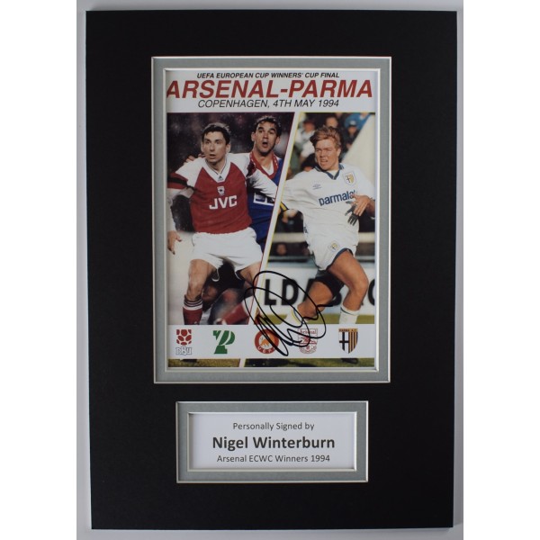 Nigel Winterburn Signed Autograph A4 photo display Arsenal ECWC Winners 1994 COA AFTAL Perfect Gift Memorabilia	