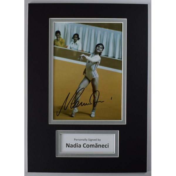 Nadia Comaneci Signed Autograph A4 photo display Gymnastics Olympics COA AFTAL Perfect Gift Memorabilia	