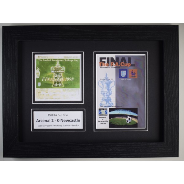 1998 FA Cup Final A4 Photo Ticket Display Football Programme Arsenal Framed Perfect Gift Memorabilia
