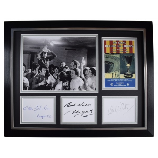 Grieg, Stein, Johnston Signed Autograph x3 framed 16x12 photo display Rangers AFTAL Perfect Gift Memorabilia		