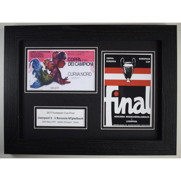1977 European Cup Final Liverpool Football A4 Photo Programme & Ticket Display Framed Perfect Gift