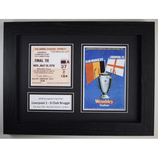 1978 European Cup Final Liverpool Football A4 Photo Programme & Ticket Display Framed Perfect Gift