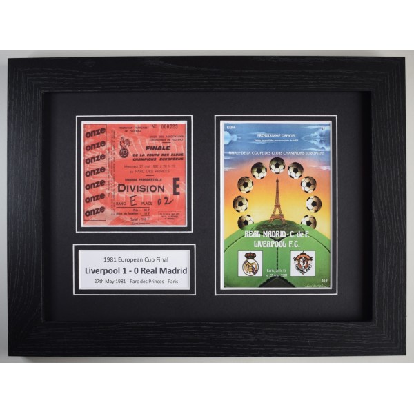 1981 European Cup Final Liverpool Football A4 Photo Programme & Ticket Display Framed Gift Perfect Gift