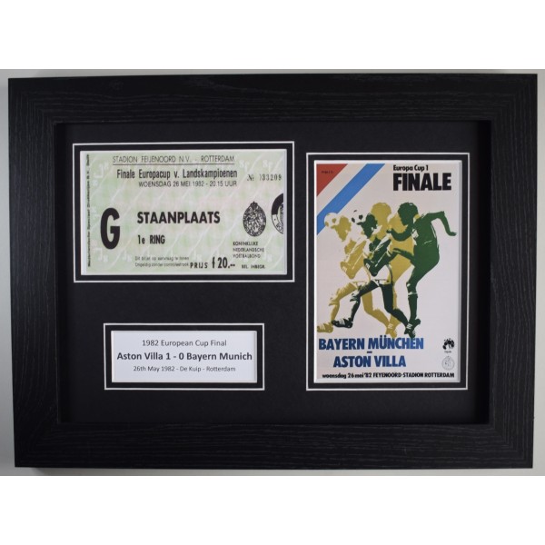 1982 European Cup Final Aston Villa Football A4 Photo Programme & Ticket Display Framed Perfect Gift