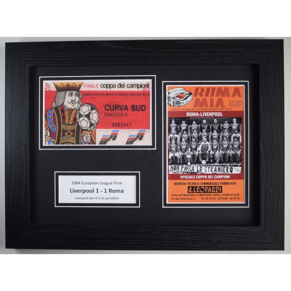 1984 European Cup Final Liverpool Football A4 Photo Programme & Ticket Display Framed Perfect Gift