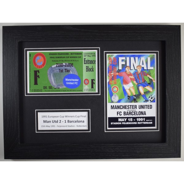 1991 ECWC Final Manchester United A4 Photo Programme & Ticket Display Football Framed Gift