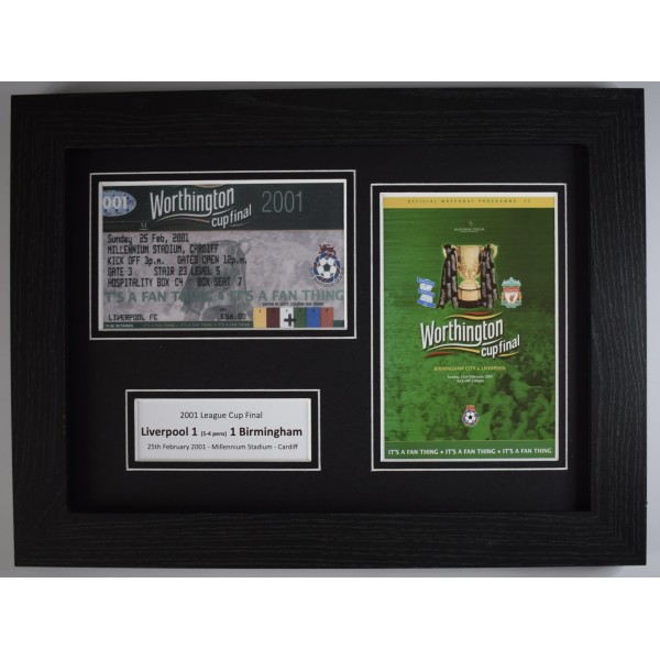 2001 League Cup Final A4 Photo Match Ticket Display Football Programme Liverpool Framed Perfect Gift Memorabilia