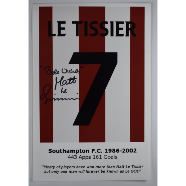 Matt le Tissier Signed Autograph 12x8 Photo Southampton Football COA AFTAL Perfect Gift Memorabilia		