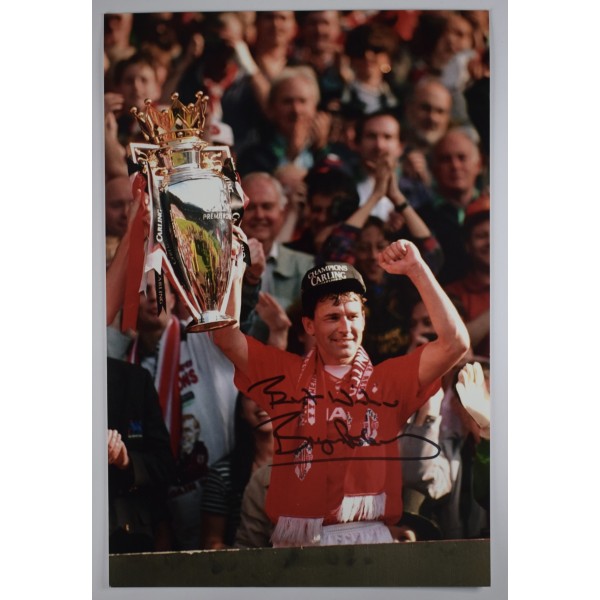 Bryan Robson Signed Autograph 12x8 Photo Manchester United Football COA AFTAL Perfect Gift Memorabilia		