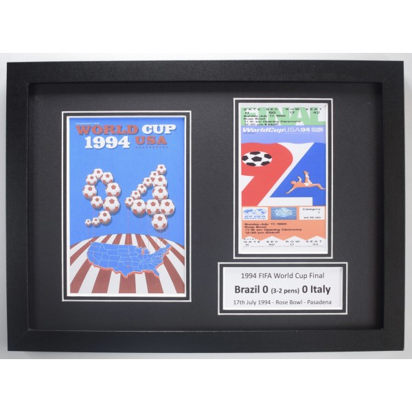 1994 Fifa World Cup A4 Photo Ticket Display Football Programme Brazil v Italy FRAMED Perfect Gift Memorabilia
