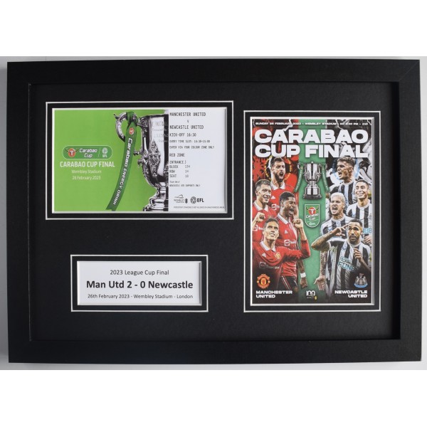 2023 League Cup Final A4 Photo Match Ticket Display Football Programme Man Utd FRAMED Perfect Gift Memorabilia