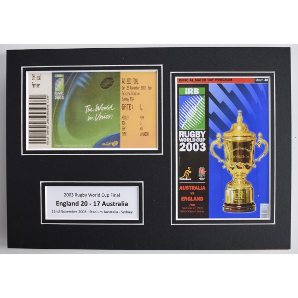 2003 Rugby World Cup Final A4 Photo Match Ticket Programme Display England Perfect Gift Memorabilia
