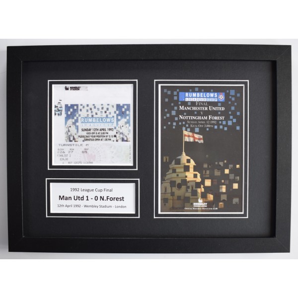 1992 League Cup Final A4 Photo Match Ticket Display Football Programme Man Utd FRAMED Perfect Gift Memorabilia