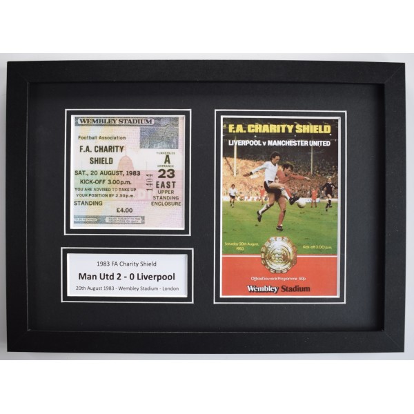 1983 FA Charity Shield A4 Photo Ticket Display Football Programme Man United FRAMED Perfect Gift Memorabilia