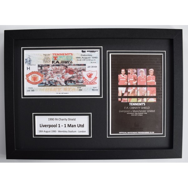1990 FA Charity Shield A4 Photo Ticket Display Football Programme Liverpool MUFC FRAMED Perfect Gift Memorabilia
