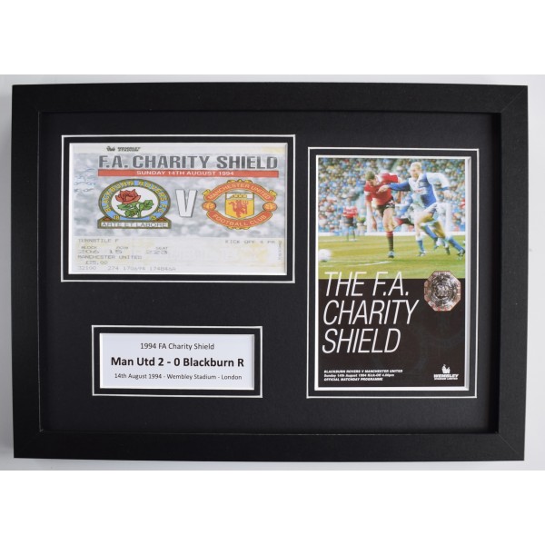 1994 FA Charity Shield A4 Photo Ticket Display Football Programme Man United FRAMED Perfect Gift Memorabilia
