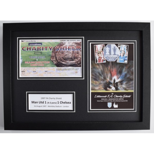 1997 FA Charity Shield A4 Photo Match Ticket Display Football Programme Man Utd FRAMED Perfect Gift Memorabilia