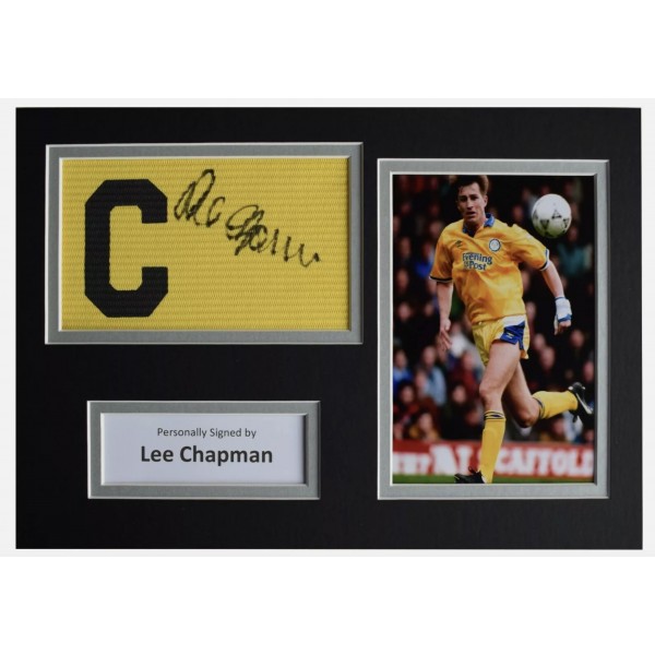 Lee Chapman Signed Captains Armband A4 photo display Leeds United COA AFTAL Perfect Gift Memorabilia	