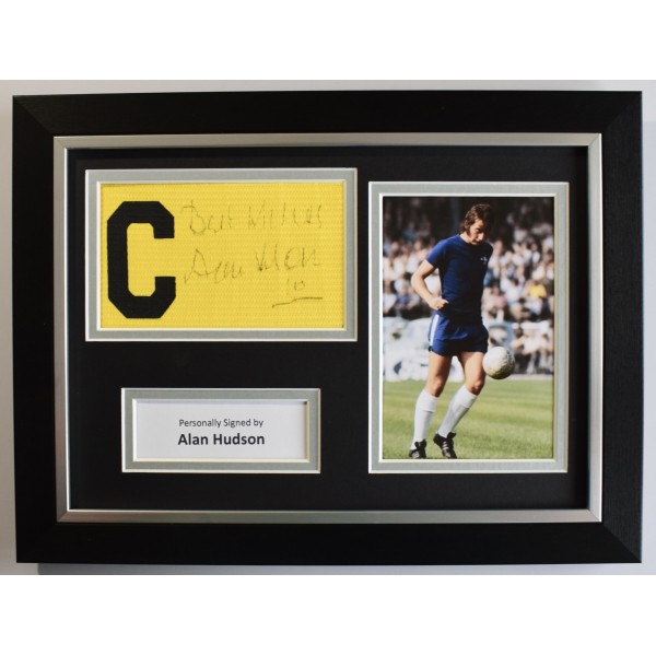 Alan Hudson Signed Framed Captains Armband A4 display Chelsea Football COA Perfect Gift Memorabilia	