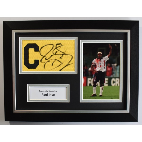 Paul Ince Signed Framed Captains Armband & Photo A4 display England Football COA Perfect Gift Memorabilia	