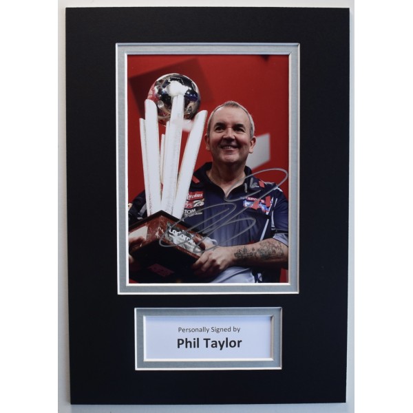 Phil The Power Taylor Signed Autograph A4 photo display Darts Sport COA AFTAL Perfect Gift Memorabilia	