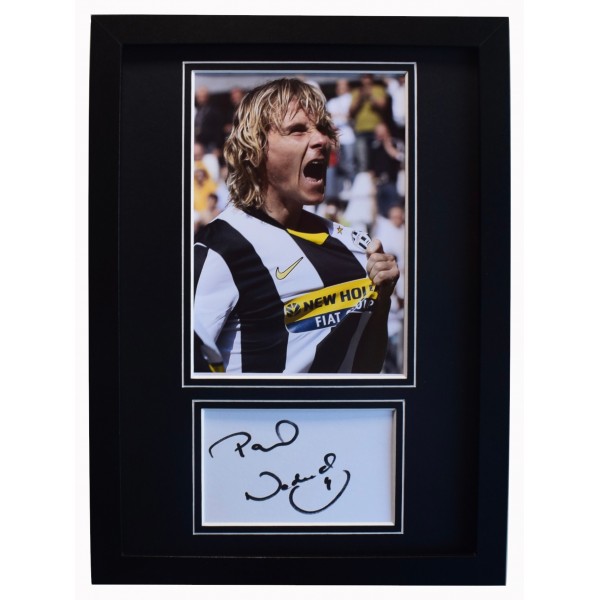 Pavel Nedved Signed A4 Framed Autograph Photo Juventus Football AFTAL COA Perfect Gift Memorabilia	