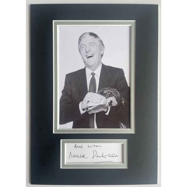 Michael Parkinson Signed Autograph A4 photo display TV Presenter Chat Show COA Perfect Gift Memorabilia	