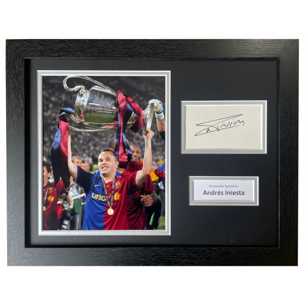 Andres Iniesta Signed Autograph 16x12 framed photo display Barcelona Football Perfect Gift Memorabilia	