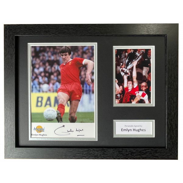 Emlyn Hughes Signed Autograph 16x12 framed photo display Liverpool Football COA Perfect Gift Memorabilia	