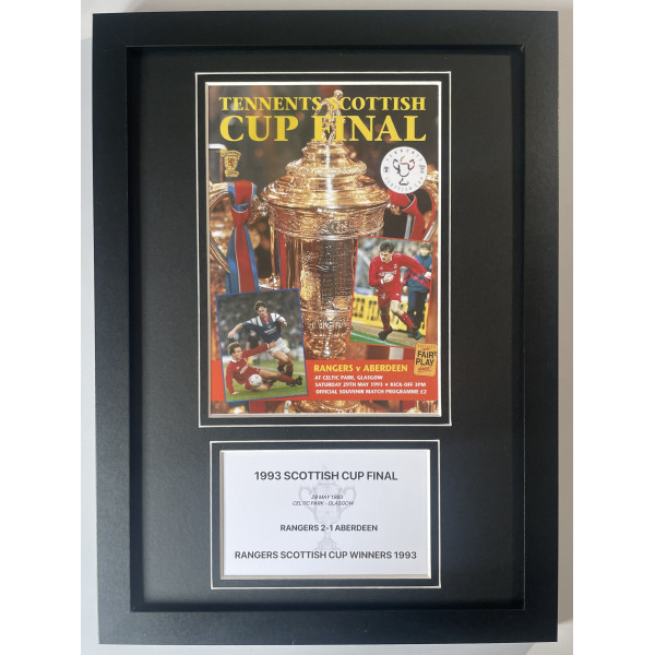 1993 Scottish Cup Final A4 Framed Photo Match Programme Football Display Rangers