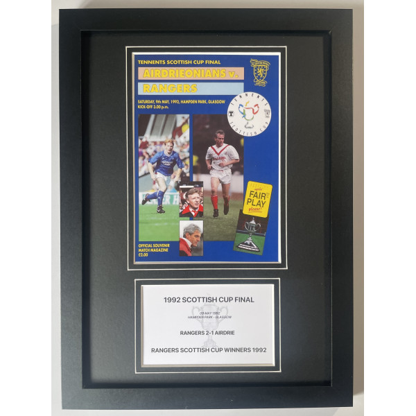 1992 Scottish Cup Final A4 Framed Photo Match Programme Football Display Rangers