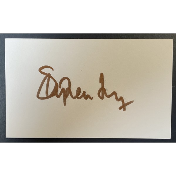 Stephen Fry Signed Autograph White Index Card Blackadder Jeeves Wooster COA
