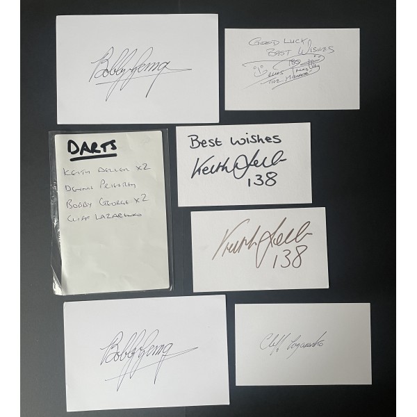 Darts Signed Autograph Pack White Index Cards x6 Bobby George Priestley Deller