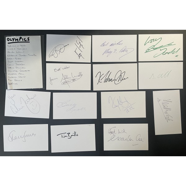 Olympics Signed Autograph Pack White Index Cards x13 Seb Coe Torvill Dean Davies