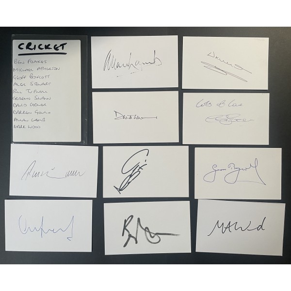 Cricket Signed Autograph Pack White Index Cards x10 Boycott Gower Gough Foakes