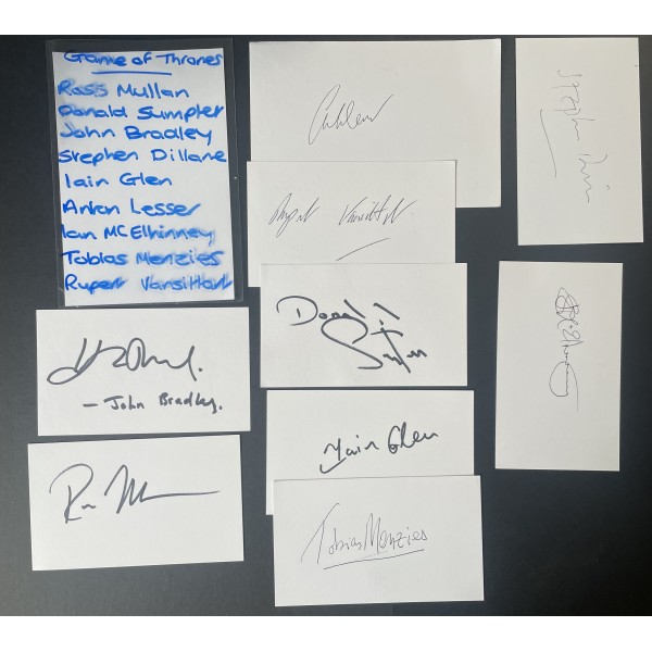 Game Of Thrones Signed Autograph Pack White Index Cards x9 Ross Mullan Sumpter