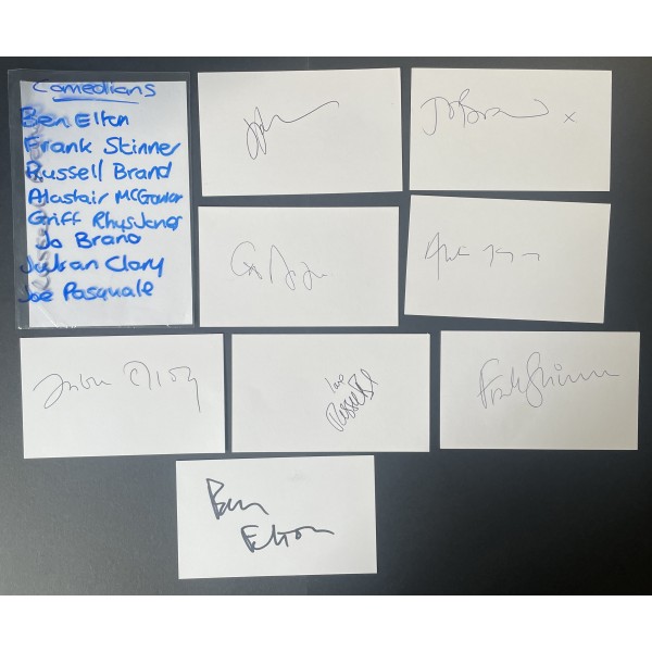 Comedians Signed Autograph Pack White Index Cards x8 Comedy Ben Elton Pasquale