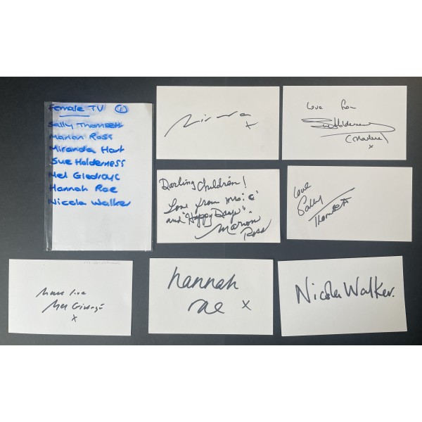 Signed Autograph Pack White Index Cards x7 Film TV Sally Thomsett Nicola Walker Perfect Gift Memorabilia